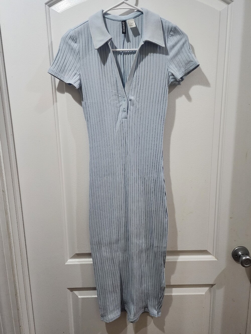 Divided by H&M Junior's Blue Short Sleeve Collar Ribbed Bodycon Midi Dress Small